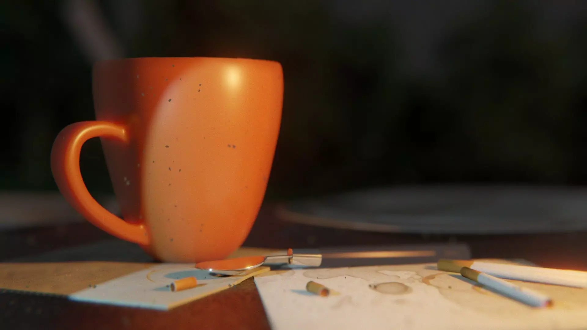 Teacup and cigarette scene Low-poly 3D model_0