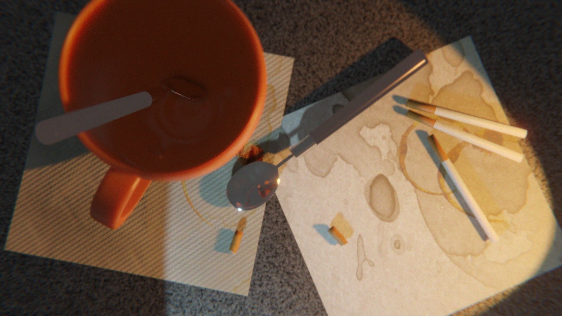 Teacup and cigarette scene Low-poly 3D model_4