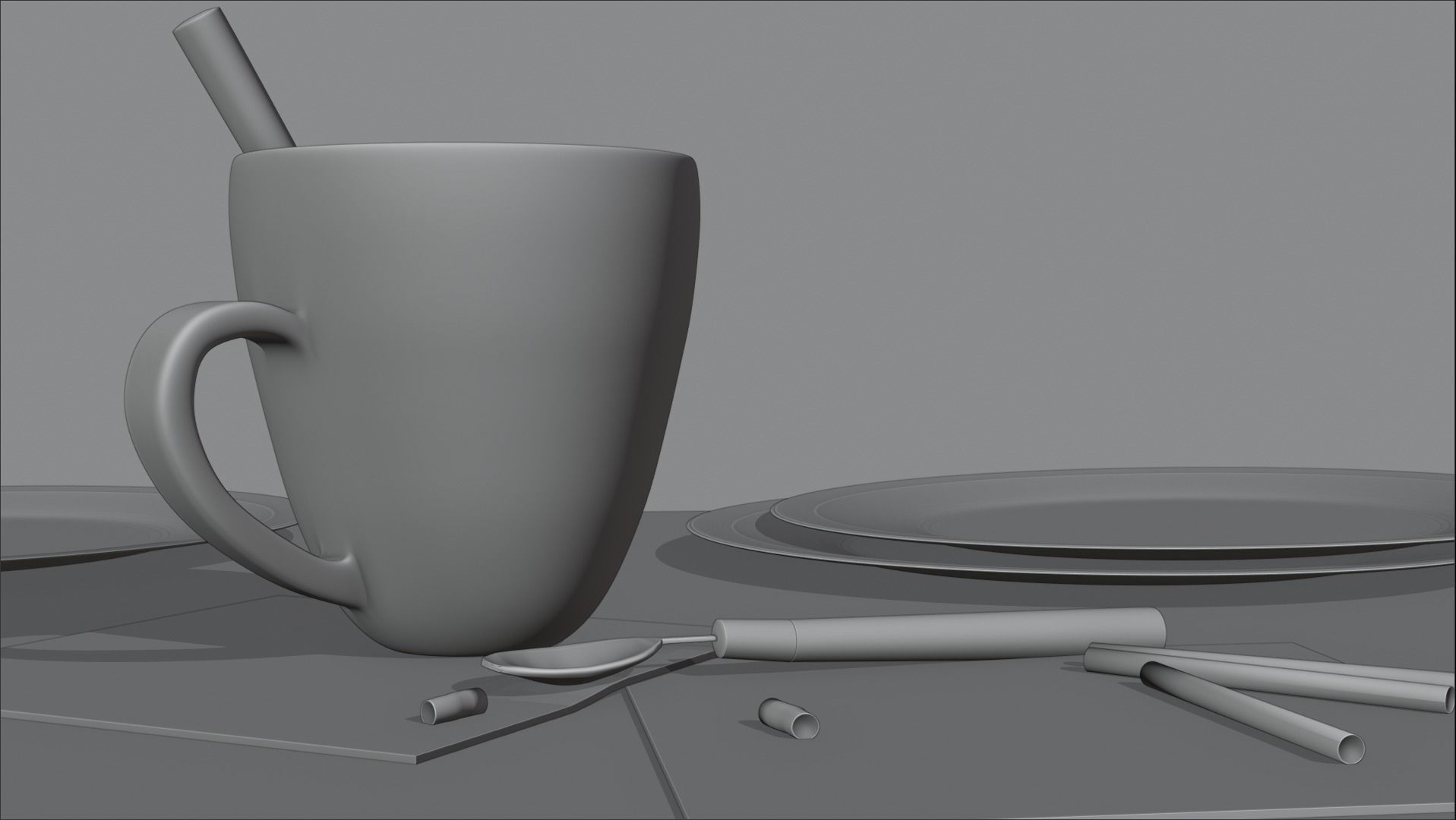 Teacup and cigarette scene Low-poly 3D model_5