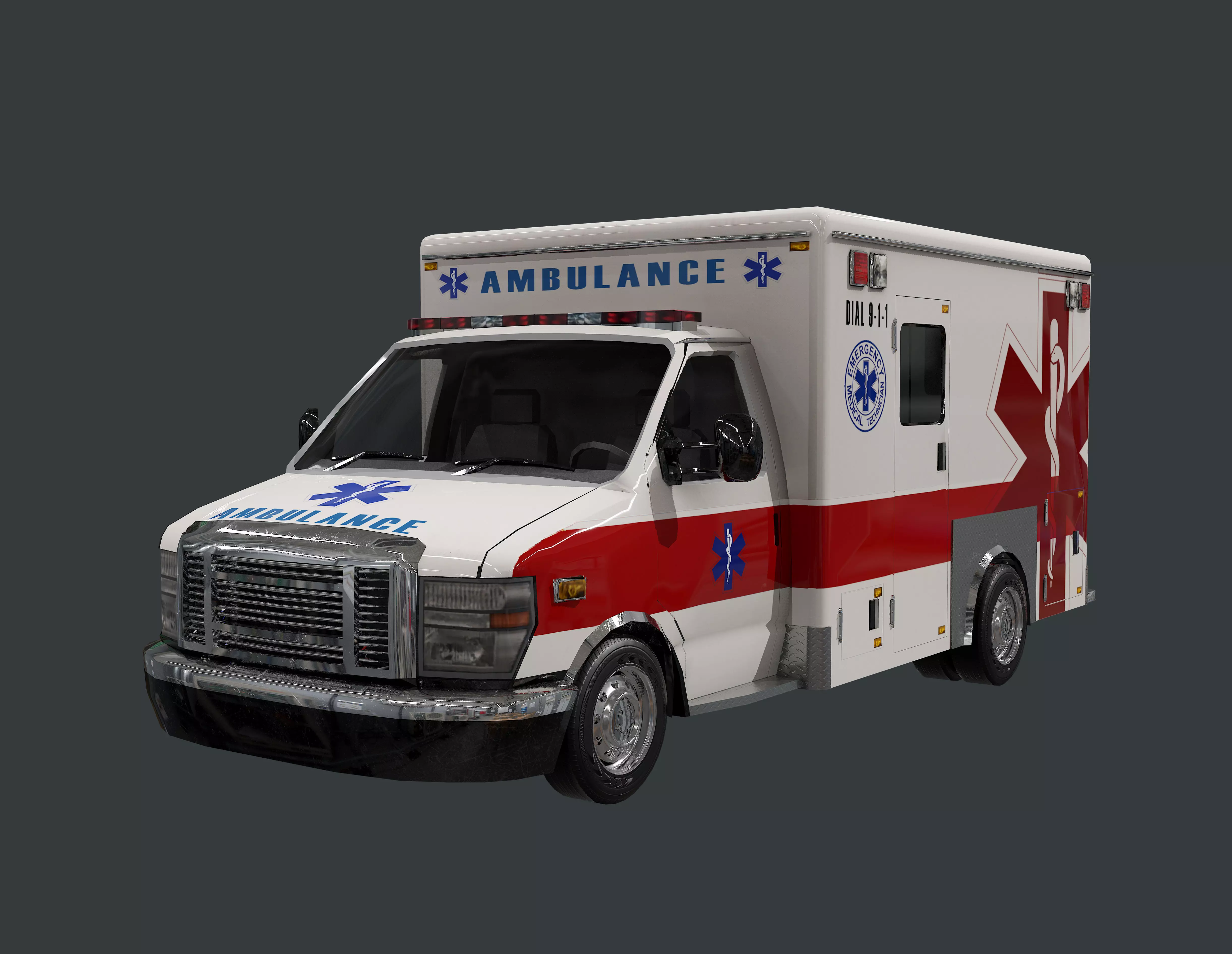 Vehicle Ambulance Rescue Truck Game Ready 04 Low-poly 3D model_0