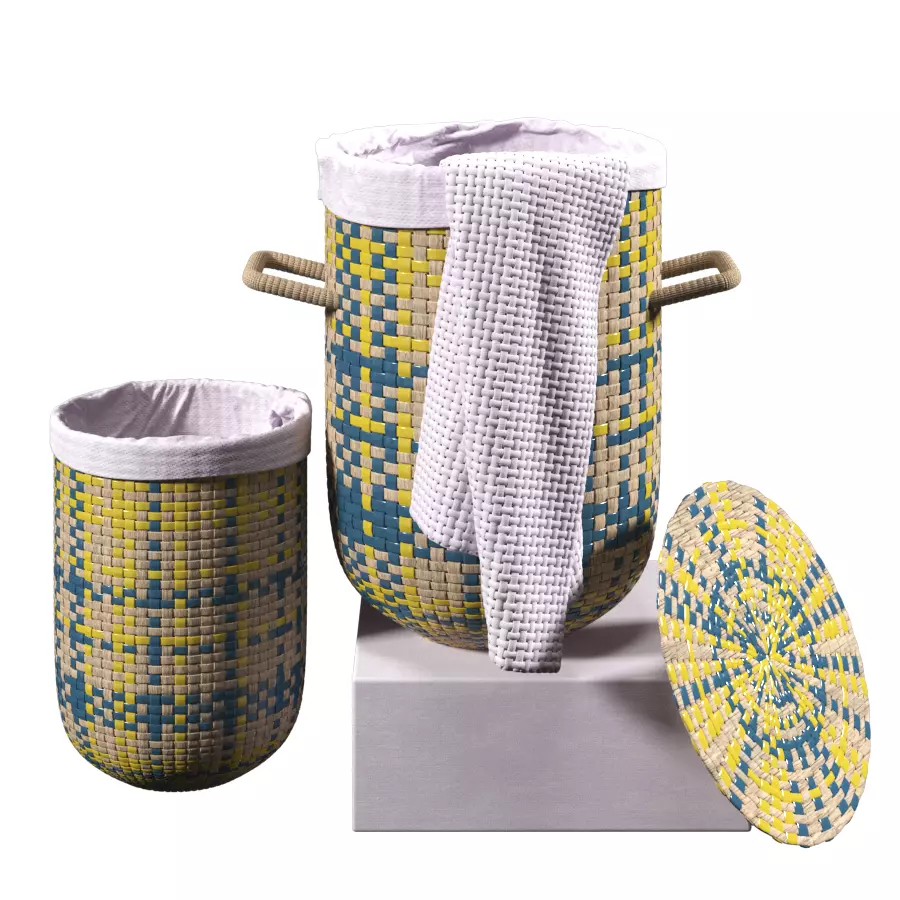 Round Weave Laundry Baskets - Natural 3D model