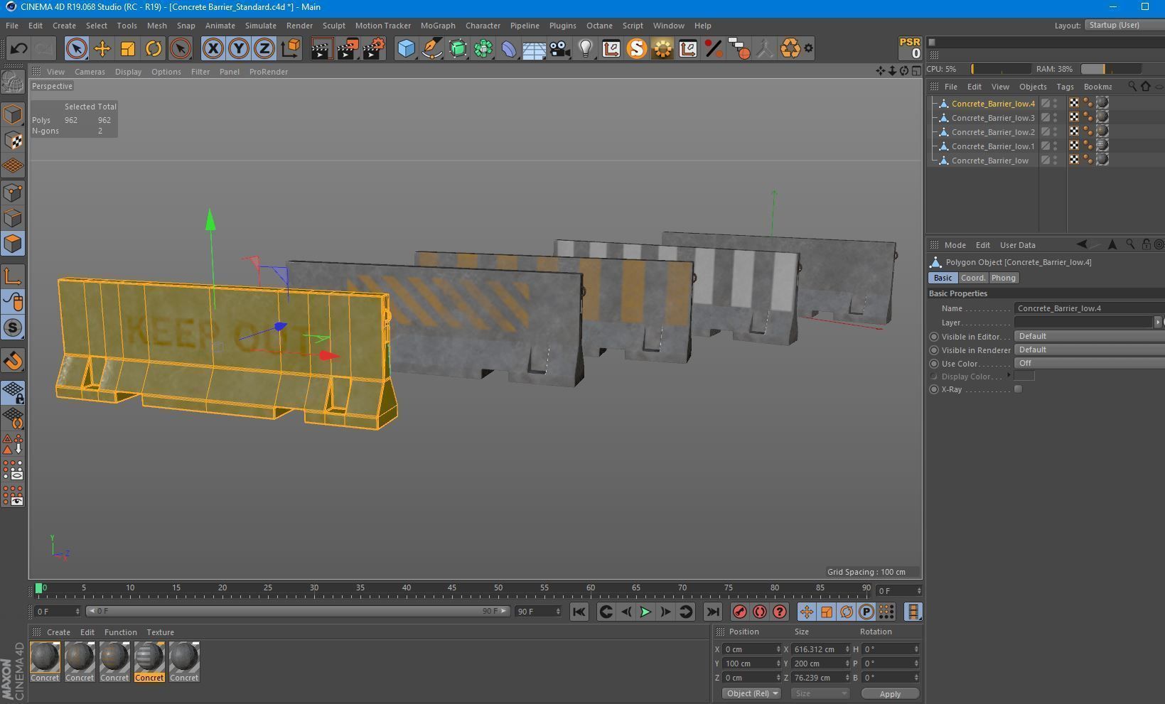 Barrier Concrete Low-poly 3D model_5