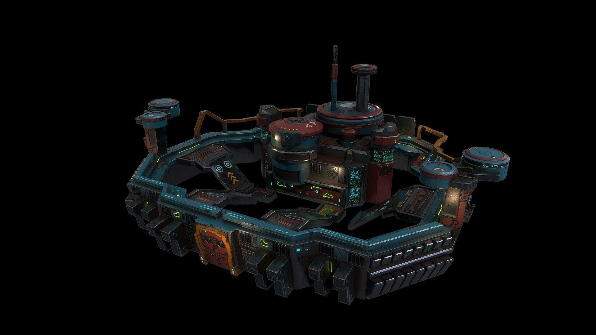 Low poly sci fi fortress building environment asset Low-poly 3D model_0