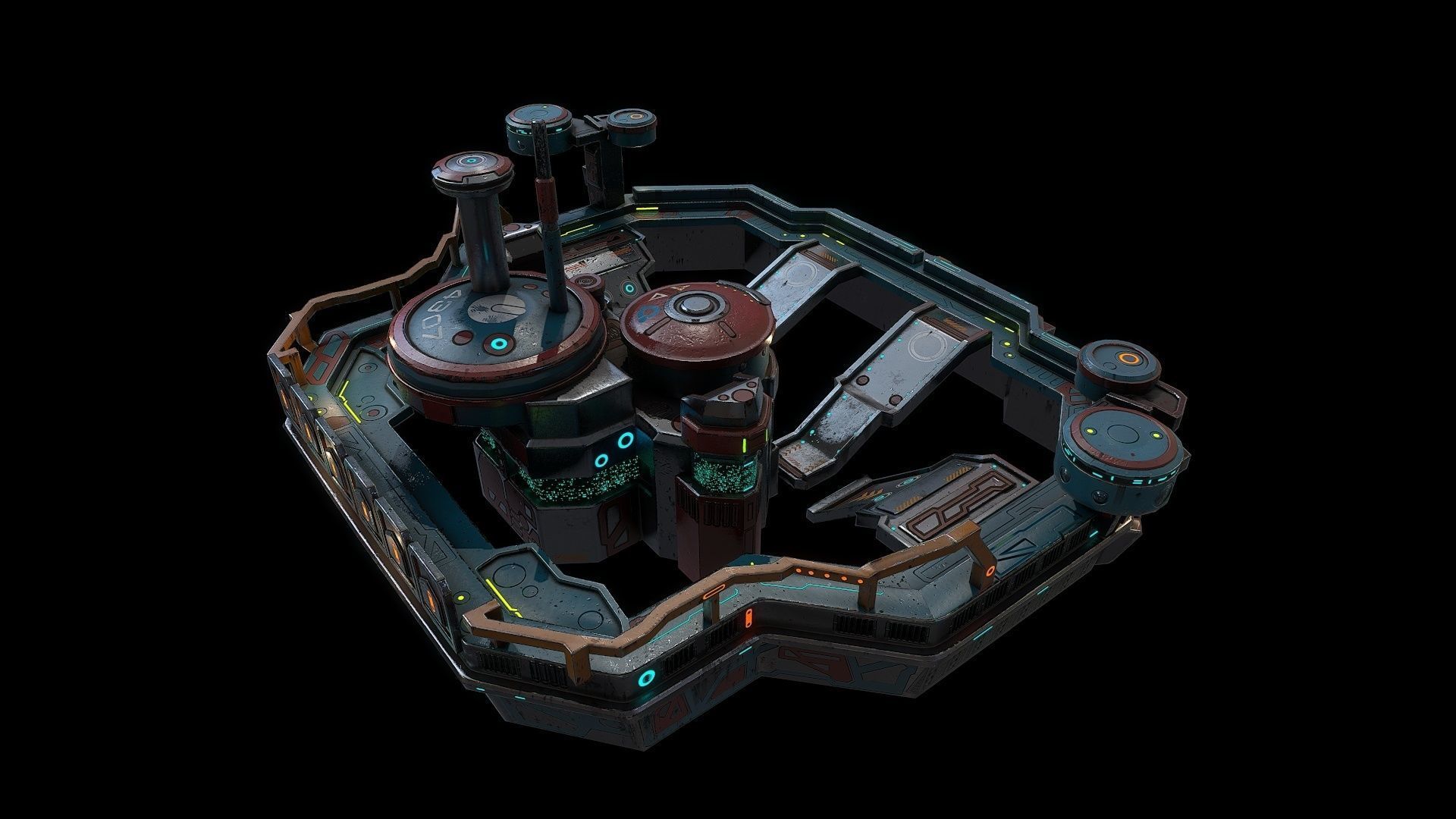 Low poly sci fi fortress building environment asset Low-poly 3D model_4