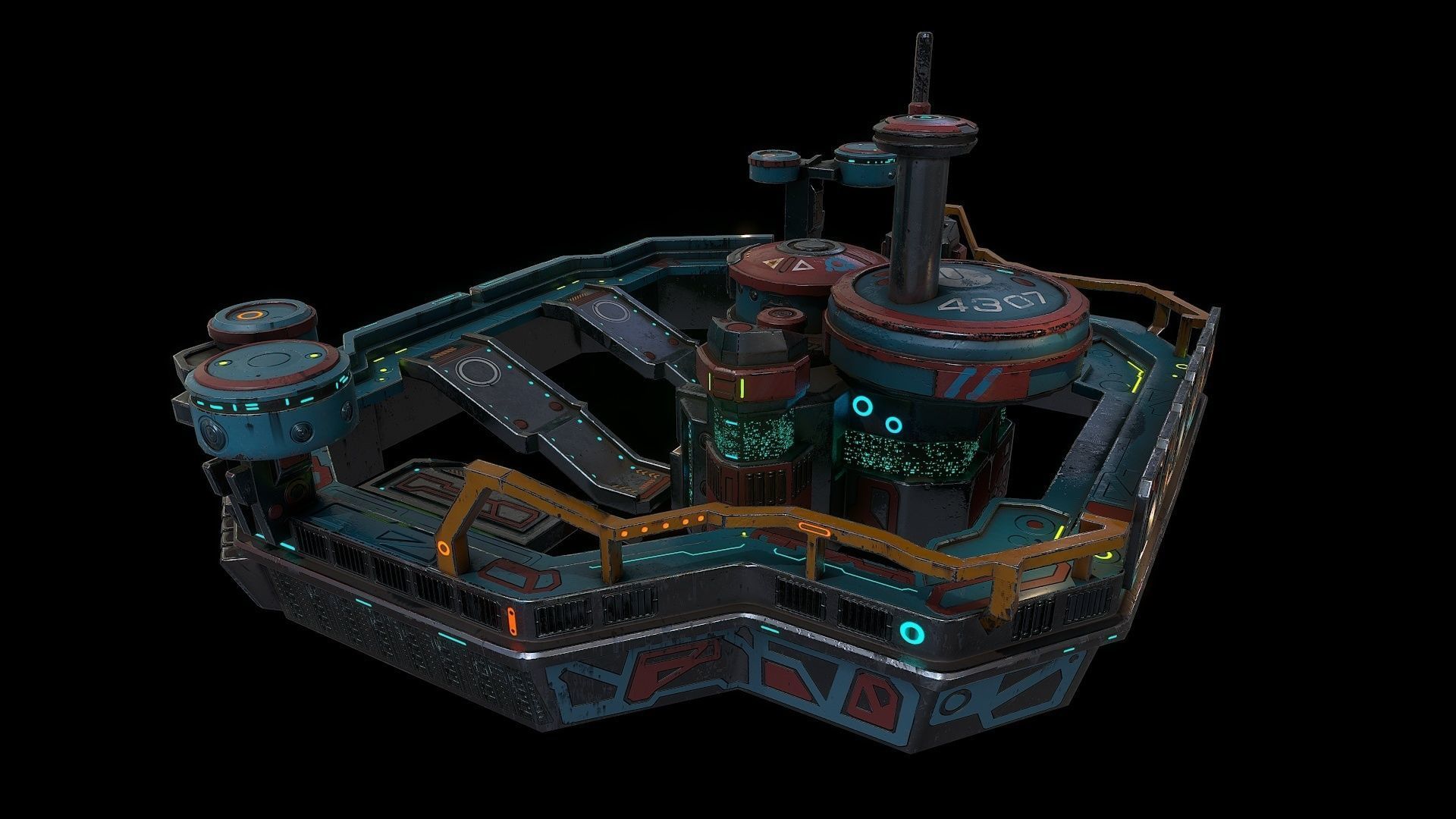 Low poly sci fi fortress building environment asset Low-poly 3D model_9