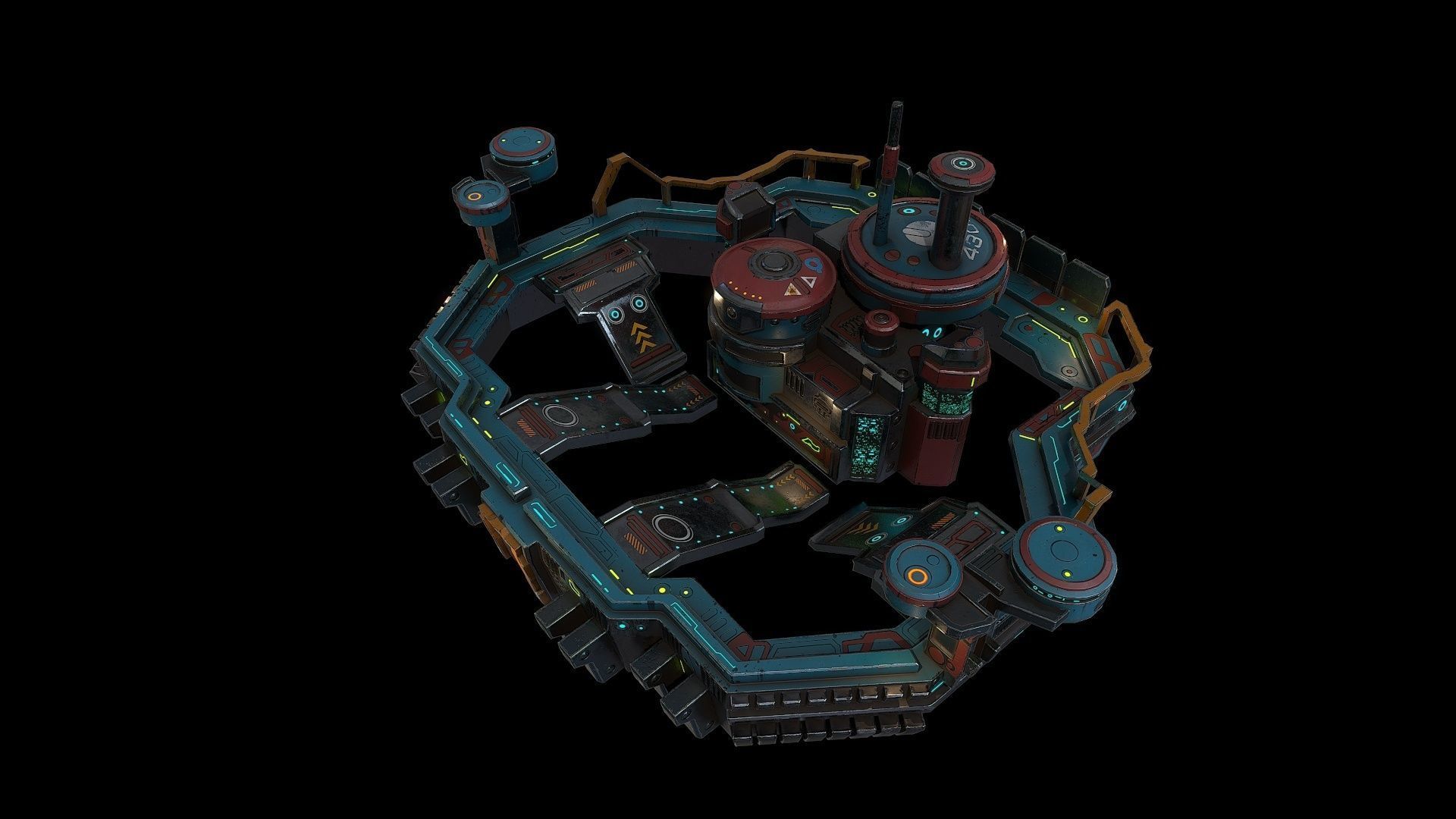 Low poly sci fi fortress building environment asset Low-poly 3D model_1