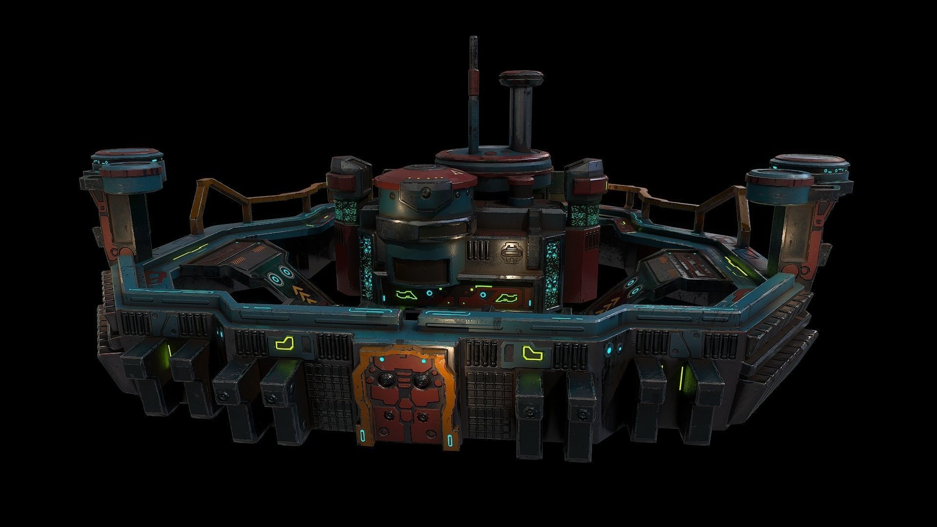 Low poly sci fi fortress building environment asset Low-poly 3D model_7