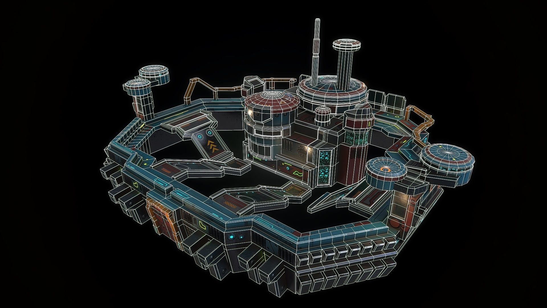 Low poly sci fi fortress building environment asset Low-poly 3D model_15