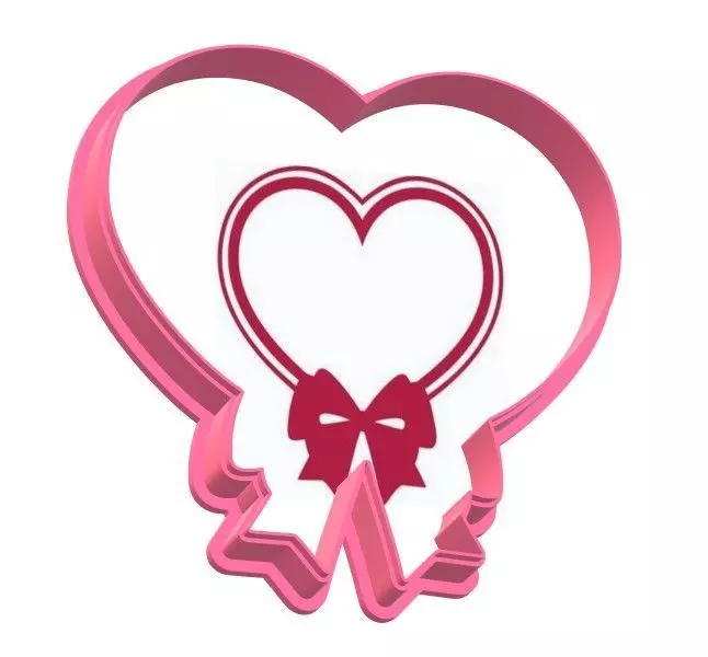 Heart With Bow cookie or Fondant cutter 3D print model_0