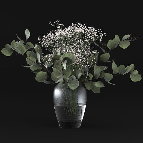 Bouquets of eucalyptus with flowers and grass 3D model