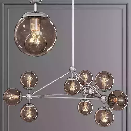 Modo 3 Sided Chandelier 10 Globes Nickel and Smoke Glass