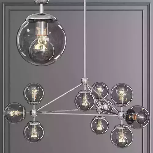 Modo 3 Sided Chandelier 10 Globes Nickel and Gray Glass