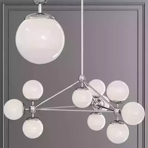 Modo 3 Sided Chandelier 10 Globes Nickel and Cream Glass