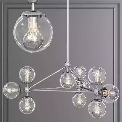 Modo 3 Sided Chandelier 10 Globes Nickel and Clear Glass