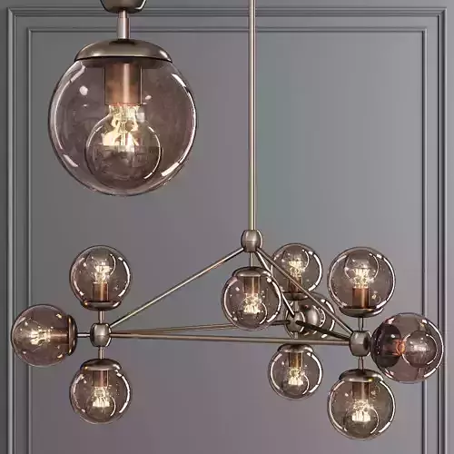 Modo 3 Sided Chandelier 10 Globes Bronze and Smoke Glass