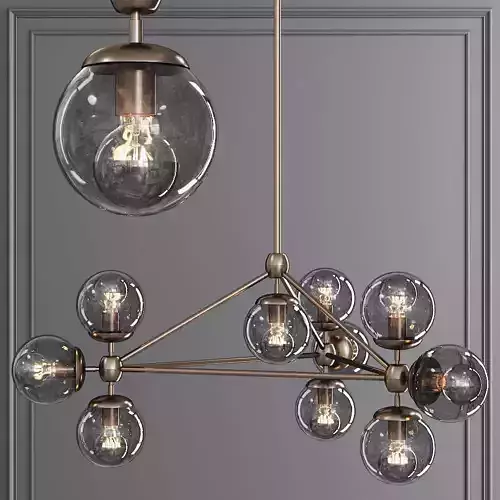Modo 3 Sided Chandelier 10 Globes Bronze and Gray Glass