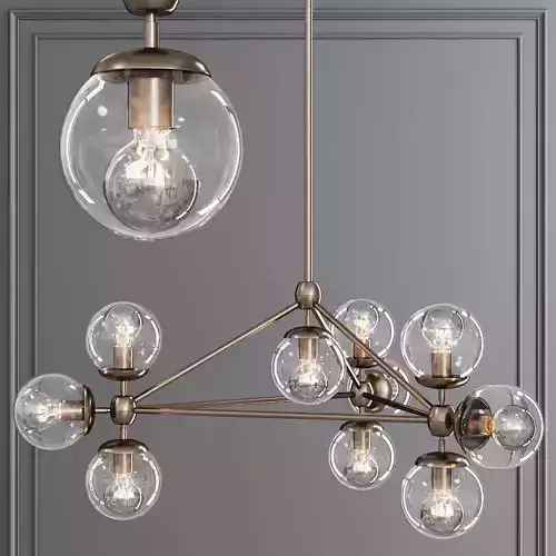 Modo 3 Sided Chandelier 10 Globes Bronze and Clear Glass