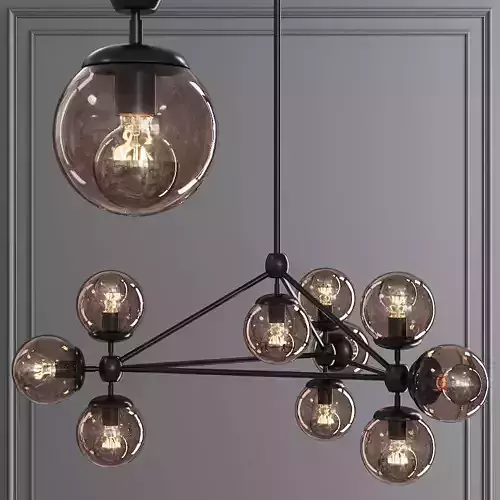 Modo 3 Sided Chandelier 10 Globes Black and Smoke Glass