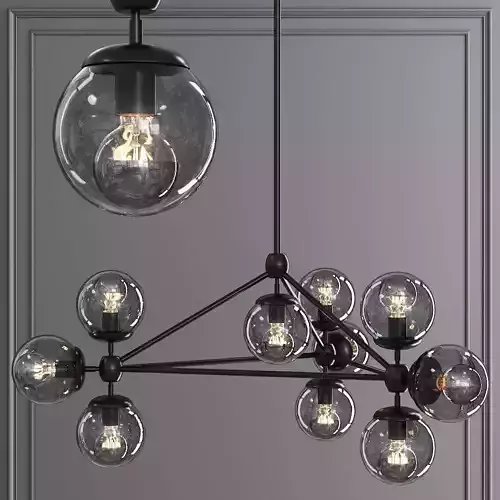 Modo 3 Sided Chandelier 10 Globes Black and Gray Glass