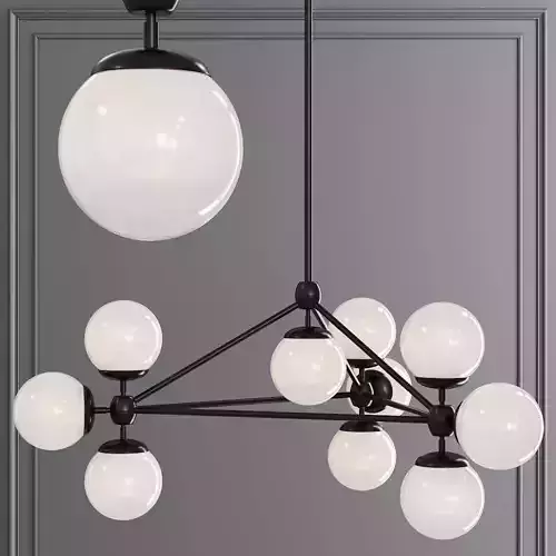 Modo 3 Sided Chandelier 10 Globes Black and Cream Glass