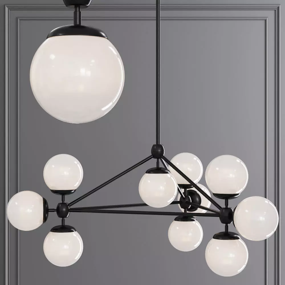 Modo 3 Sided Chandelier 10 Globes Black and Cream Glass 3D model_0