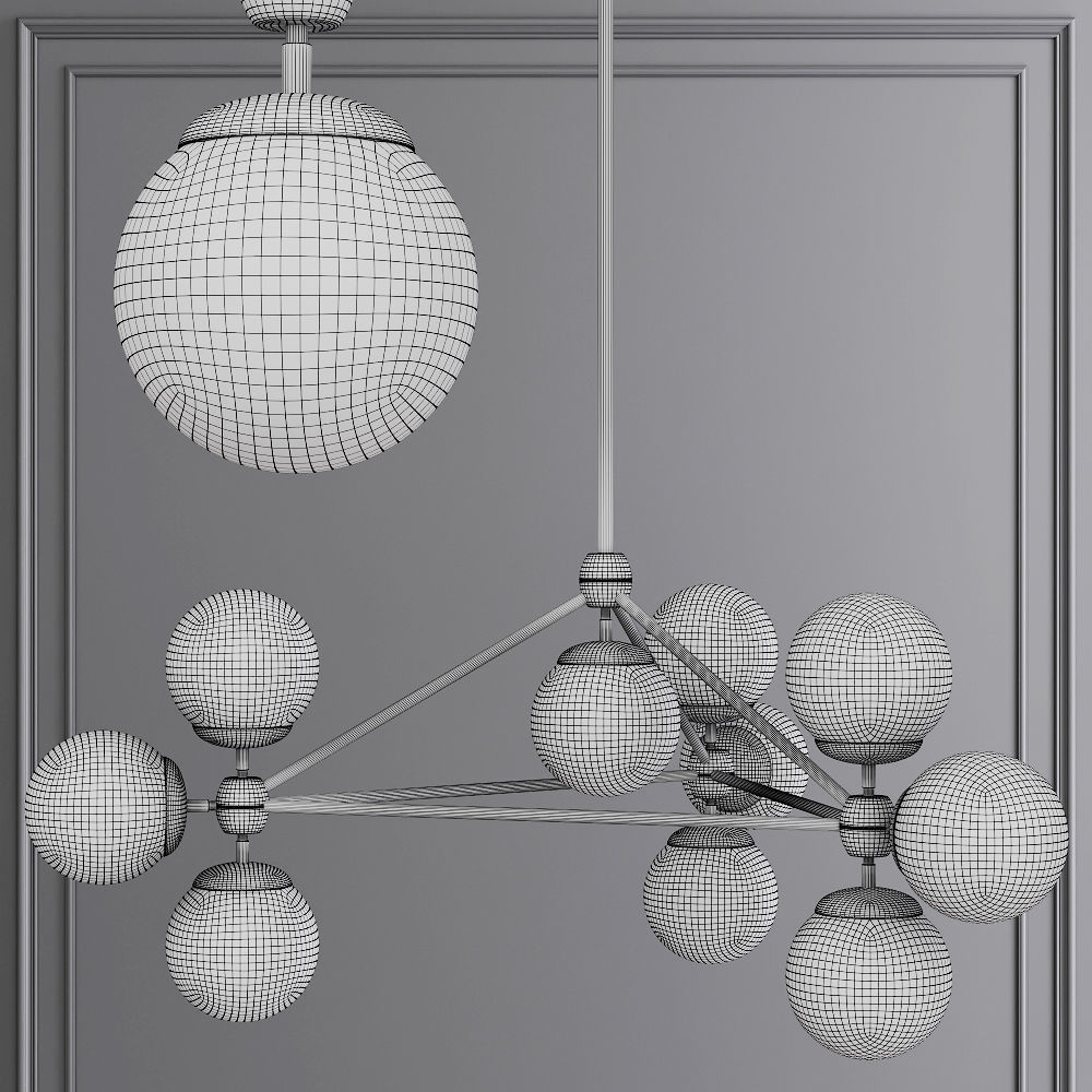 Modo 3 Sided Chandelier 10 Globes Black and Clear Glass 3D model_1