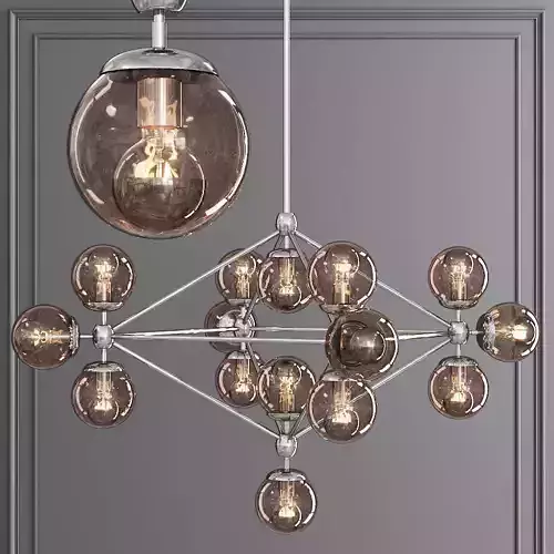 Modo 4 Sided Chandelier 15 Globes Nickel and Smoke Glass