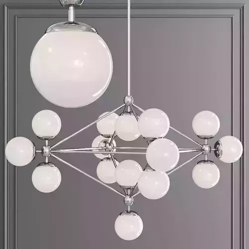 Modo 4 Sided Chandelier 15 Globes Nickel and Cream Glass