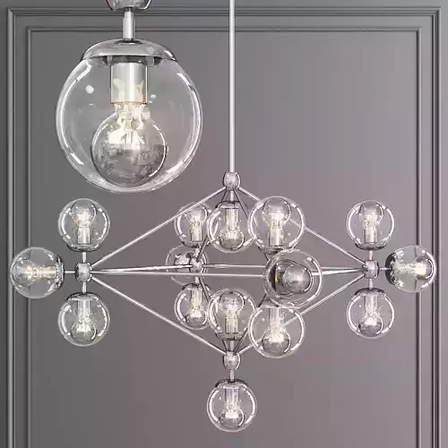 Modo 4 Sided Chandelier 15 Globes Nickel and Clear Glass
