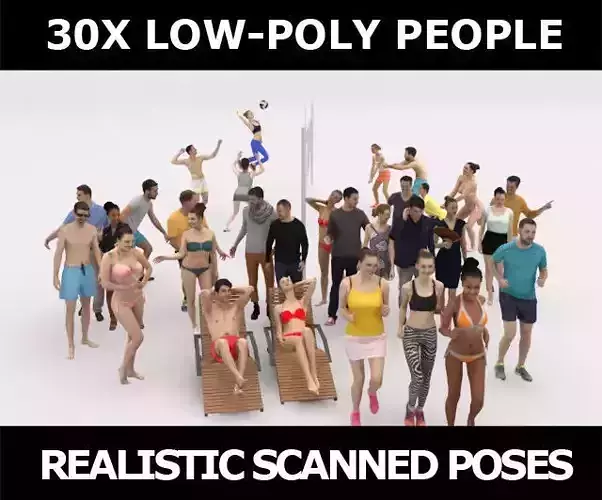 30x PEOPLE  SPORT SPORTS BEACH SUMMER CASUAL PEOPLE CROWDS Low-poly 3D model