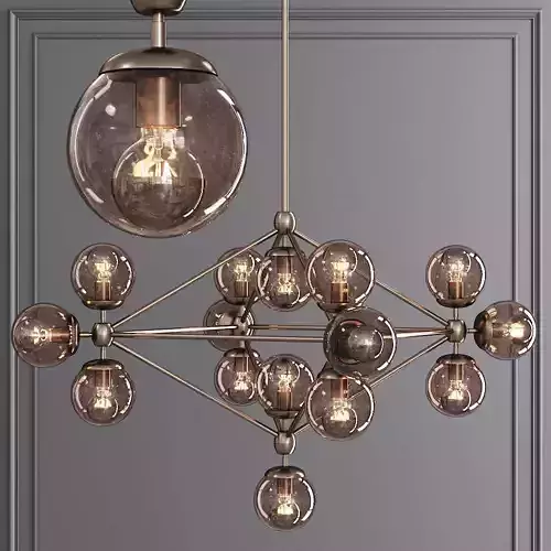 Modo 4 Sided Chandelier 15 Globes Bronze and Smoke Glass