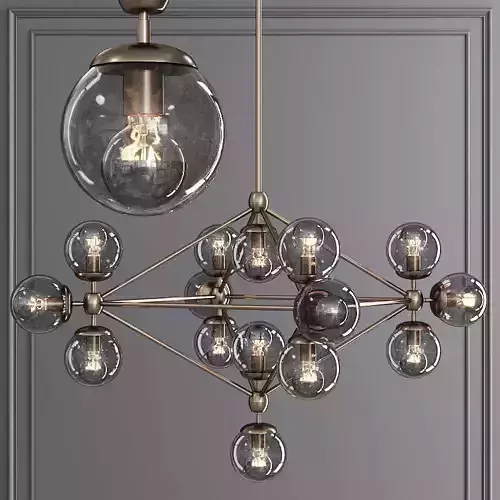 Modo 4 Sided Chandelier 15 Globes Bronze and Gray Glass