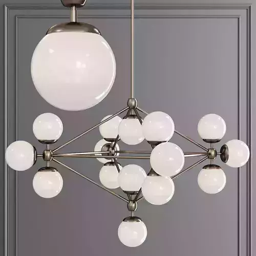 Modo 4 Sided Chandelier 15 Globes Bronze and Cream Glass