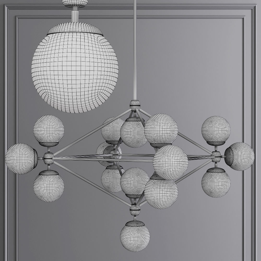 Modo 4 Sided Chandelier 15 Globes Bronze and Clear Glass 3D model_1