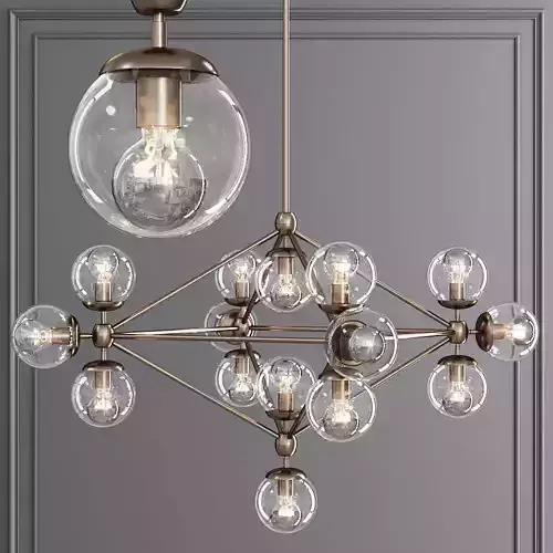 Modo 4 Sided Chandelier 15 Globes Bronze and Clear Glass