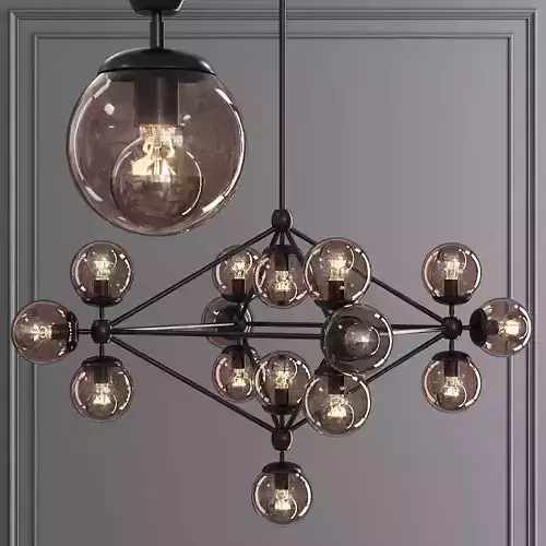 Modo 4 Sided Chandelier 15 Globes Black and Smoke Glass