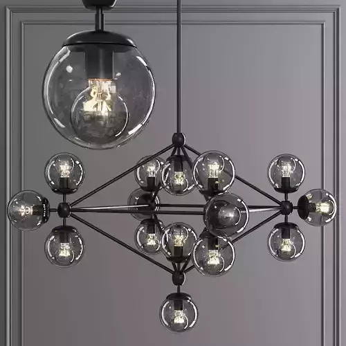Modo 4 Sided Chandelier 15 Globes Black and Gray Glass