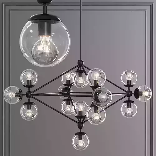 Modo 4 Sided Chandelier 15 Globes Black and Clear Glass