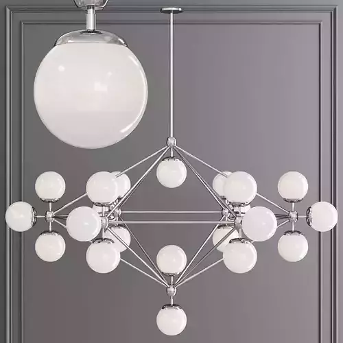 Modo 6 Sided Chandelier 21 Globes Nickel and Cream Glass