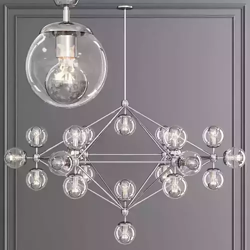 Modo 6 Sided Chandelier 21 Globes Nickel and Clear Glass