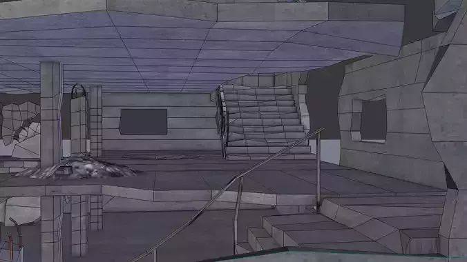 ruined building low poly