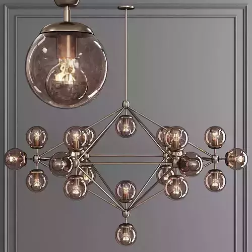 Modo 6 Sided Chandelier 21 Globes Bronze and Smoke Glass
