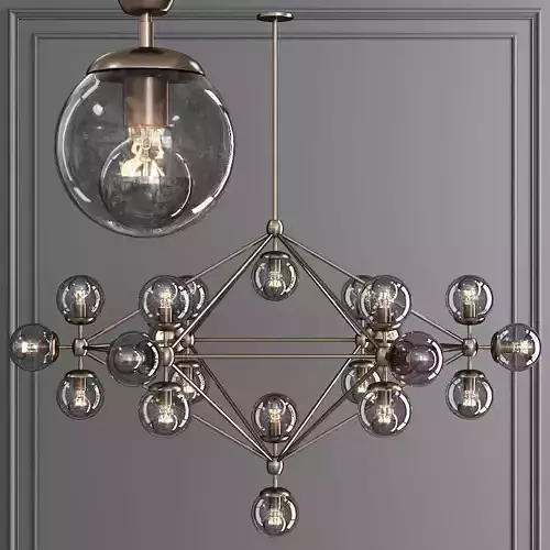 Modo 6 Sided Chandelier 21 Globes Bronze and Gray Glass