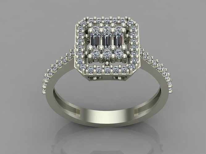 GC GOLD T71- Baguette ring Diamond gold   3D print model