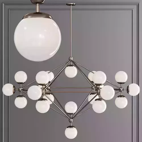 Modo 6 Sided Chandelier 21 Globes Bronze and Cream Glass