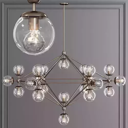 Modo 6 Sided Chandelier 21 Globes Bronze and Clear Glass