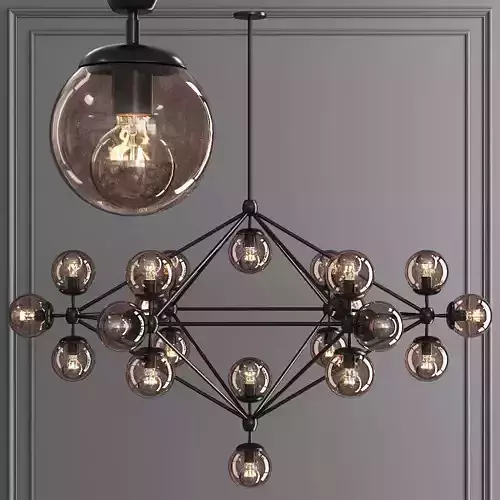Modo 6 Sided Chandelier 21 Globes Black and Smoke Glass