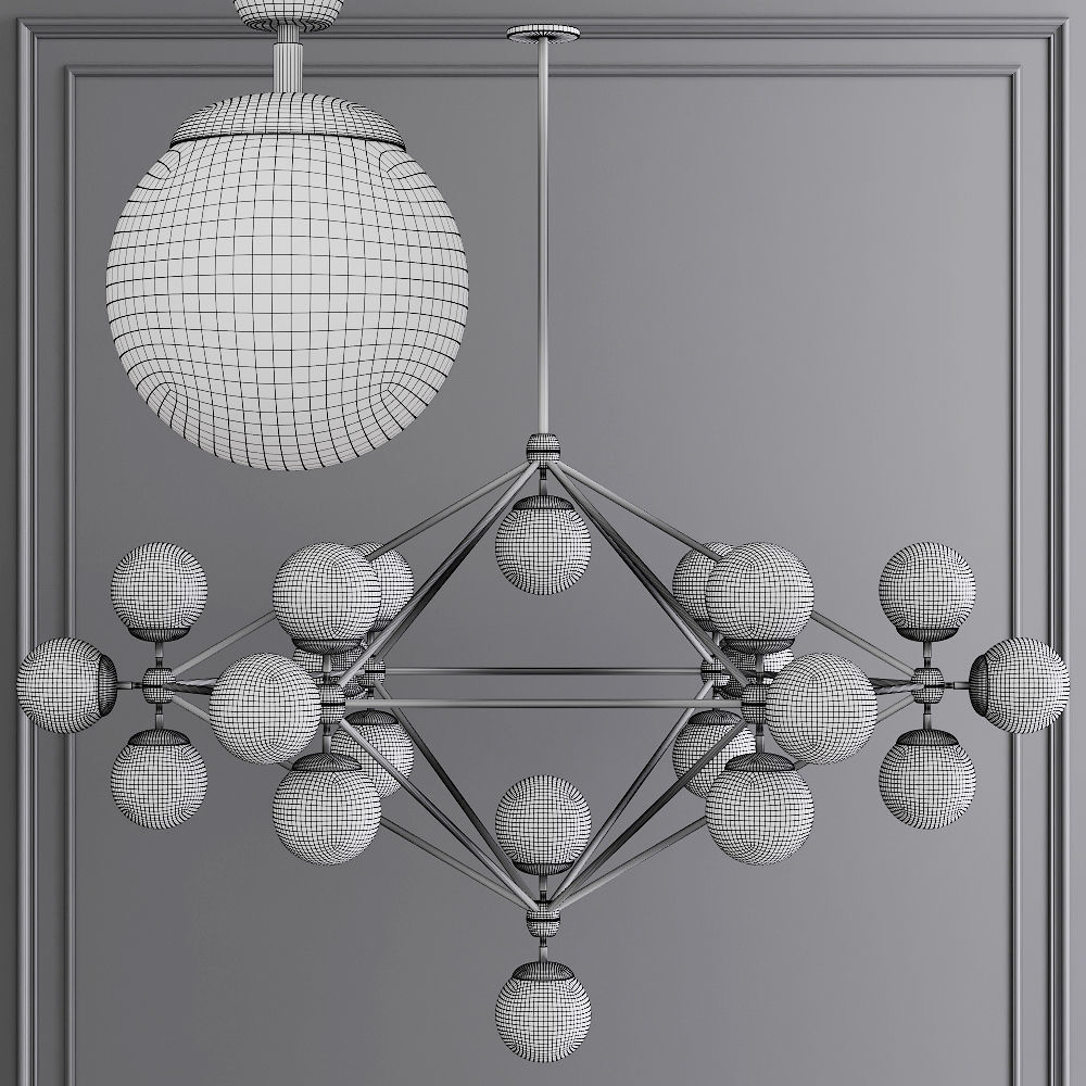 Modo 6 Sided Chandelier 21 Globes Black and Gray Glass 3D model_1