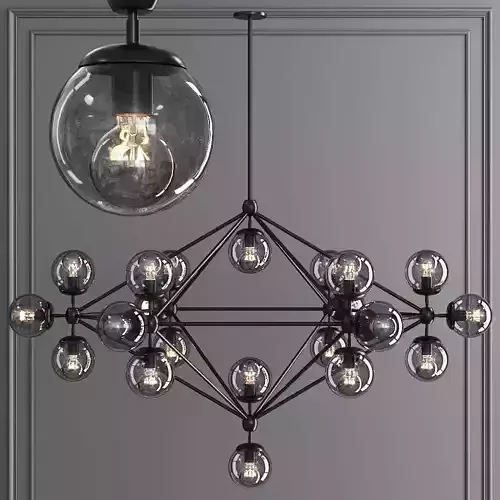 Modo 6 Sided Chandelier 21 Globes Black and Gray Glass