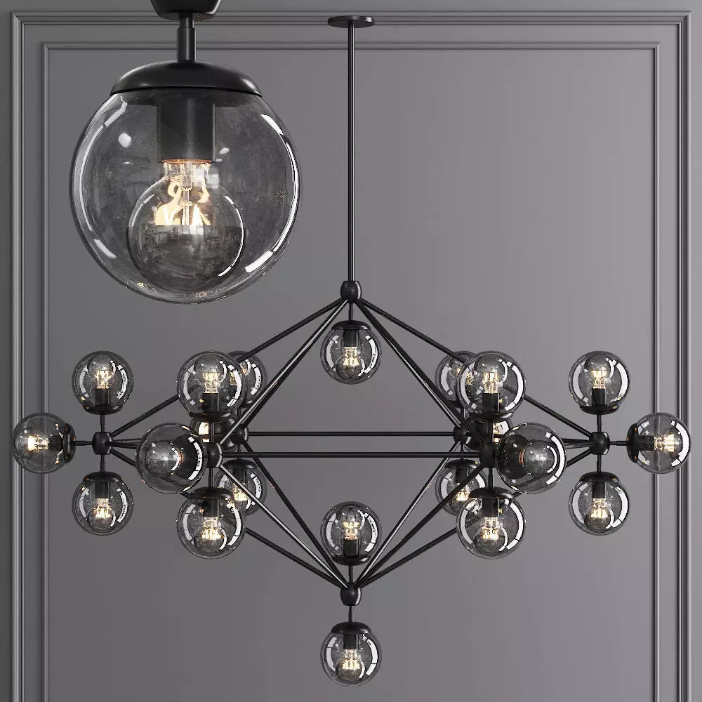 Modo 6 Sided Chandelier 21 Globes Black and Gray Glass 3D model_0